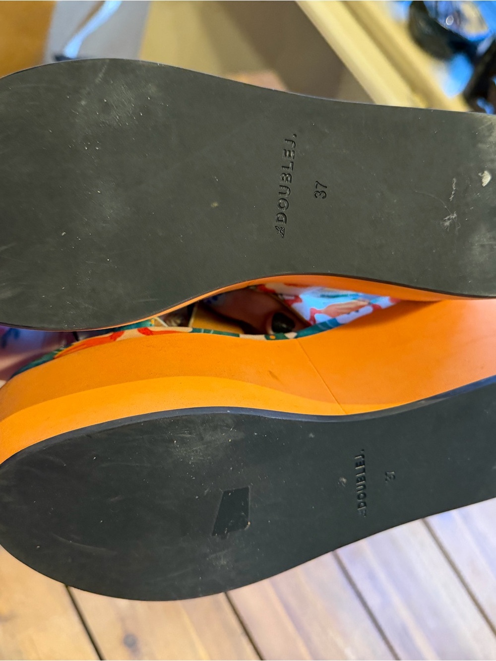 LA DoubleJ Teal and Orange Printed Platform Sandals - Picture 7 of 7